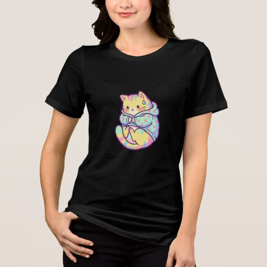 不安だけどかわいい猫 トライブレンドTシャツ (正面)