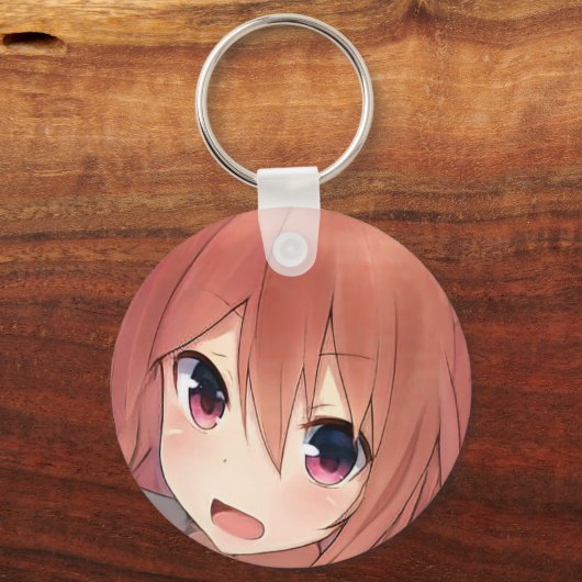 不安なアニメの女の子レッドヘッド琥珀の目子猫声 キーホルダー (裏面)