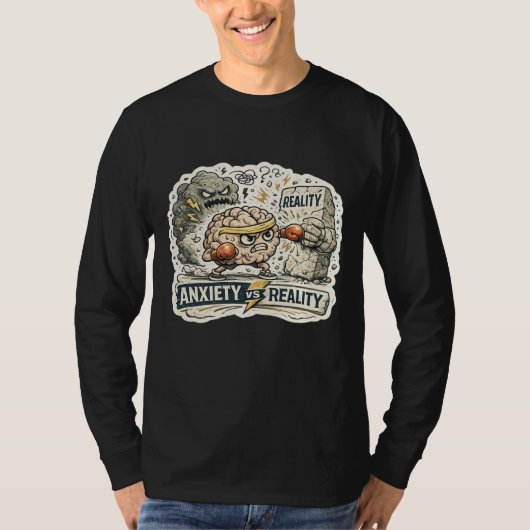 不安 vs 現実 楽しいメンタルヘルス ユーモア イラスト tシャツ (正面)