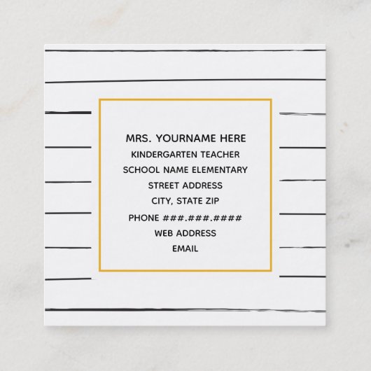 不完全なストライプの金黄色いAppleの先生の正方形 スクエア名刺 (裏面)