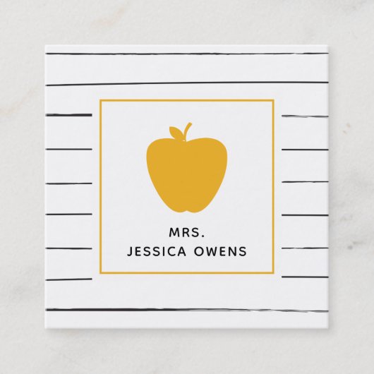 不完全なストライプの金黄色いAppleの先生の正方形 スクエア名刺 (正面)