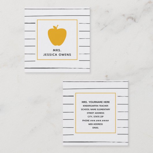 不完全なストライプの金黄色いAppleの先生の正方形 スクエア名刺 (正面/裏面)