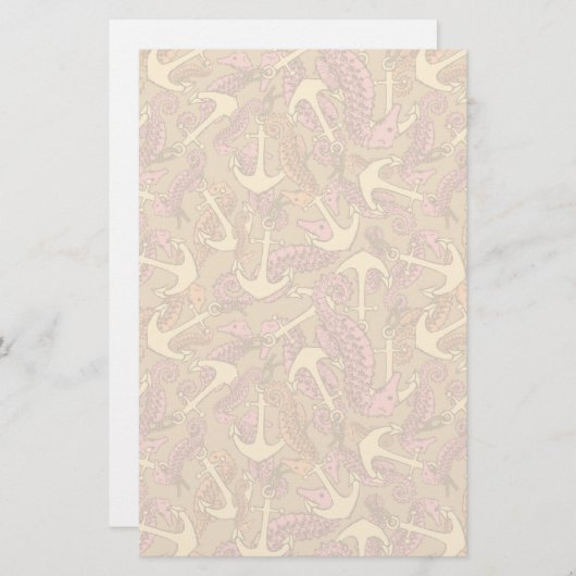 不完全なタツノオトシゴおよびいかりパターン 便箋 (正面/裏面)