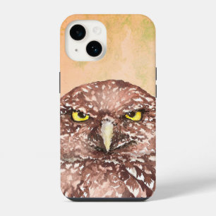 不幸な不機嫌な穴ぐきフクロウのクチクした水色 iPhone 14ケース