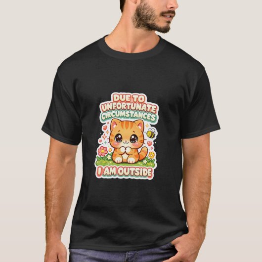 不幸な事情で内向的なかわいい猫 Tシャツ (正面)
