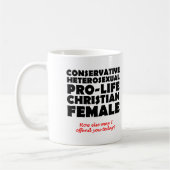 不快なプロライフの女性キリスト教マグユーモア コーヒーマグカップ (左)