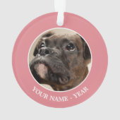 不思議そうに見上げるブリンドル・ボクサーの子犬。 オーナメント (裏面)