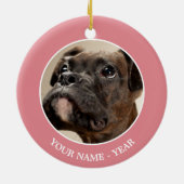 不思議そうに見上げるブリンドル・ボクサーの子犬。 セラミックオーナメント (裏面)