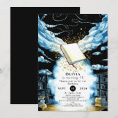 不思議で魔法がいっぱいの図書館の物語のような誕生日 招待状 (正面/裏面)