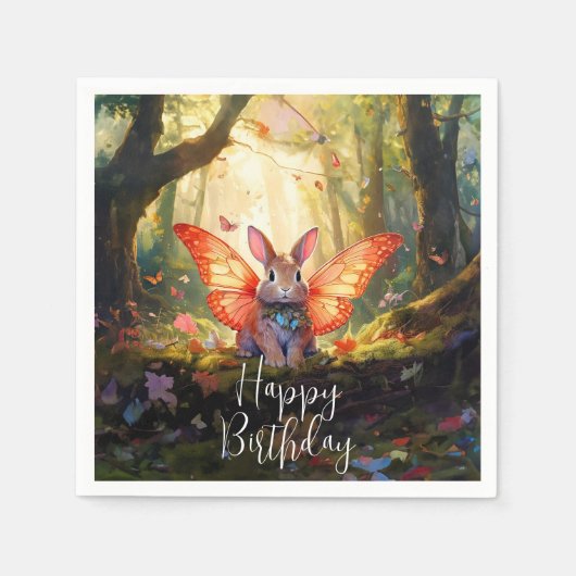 不思議なうさぎの魔法の森　お誕生日おめでとう スタンダードカクテルナプキン (正面)