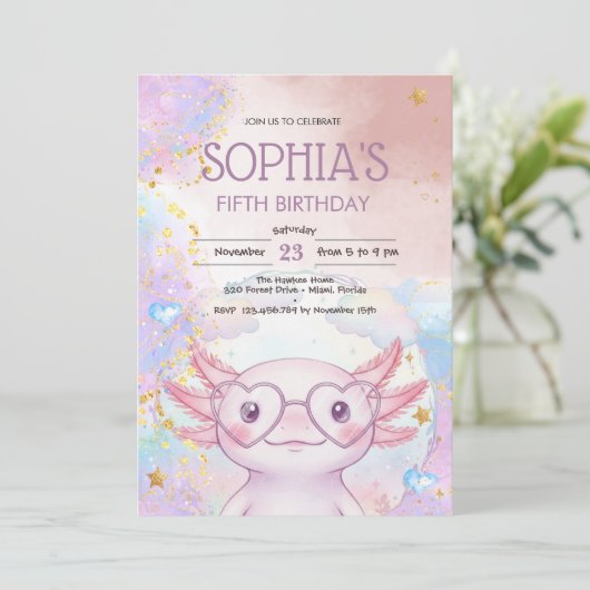 不思議なアホロトル 子供の誕生日 招待状 (スタンド正面)