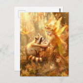 不思議なアライグマを持つ秋の妖精 ポストカード (正面/裏面)