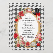 不思議なアリスのマッドハッター ワンダーランド 誕生日 招待状 (正面/裏面)