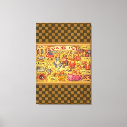 不思議なアリスの不思議の国の地図 キャンバスプリント (正面)