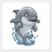 不思議なイルカが水から飛び出す スクエアシール (正面)