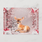 不思議なビンテージ ピンクの鹿のクリスマス ホリデー シーズンポストカード (正面)