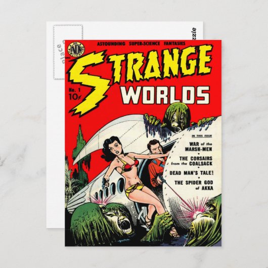 不思議な世界クールヴィンテージ漫画本カバーアート ポストカード (正面/裏面)