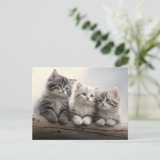 不思議な小さな子 – かわいい虎猫子猫 ポストカード (スタンド正面)