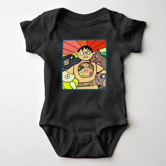 不思議な少年と彼のお洒落動物 ベビーボディスーツ (正面)