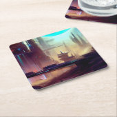 不思議な惑星の上のSF都市3 スクエアペーパーコースター (アングル)