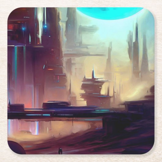 不思議な惑星の上のSF都市3 スクエアペーパーコースター (正面)