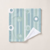 不思議な水玉模様とストライプ、シーグラス、ブルー バスタオルセット (ウォッシュタオル)