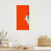 不思議な猫がドアから覗き込む ポスター (キッチン)