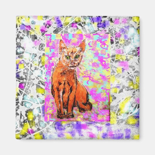 不思議な猫の紫色の滴 マグネット (正面)