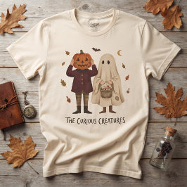 不思議な生き物のビンテージゴーストとパンプキンヘッド Tシャツ
