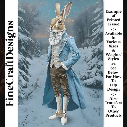不思議な青い服を着たウサギ、雪のCE7デコパージュ 薄葉紙
