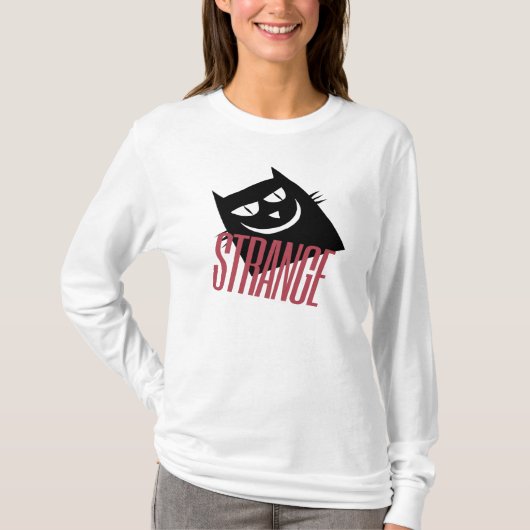 不思議な黒猫のプリントの女性用Tシャツ Tシャツ (正面)