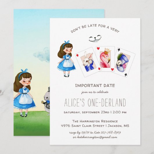 不思議のワンダーランドのバースデーお茶会 Alice 招待状 (正面/裏面)