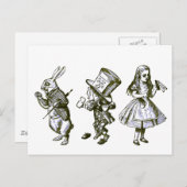 不思議の国からのウサギ、帽子屋及びアリス ポストカード (正面/裏面)