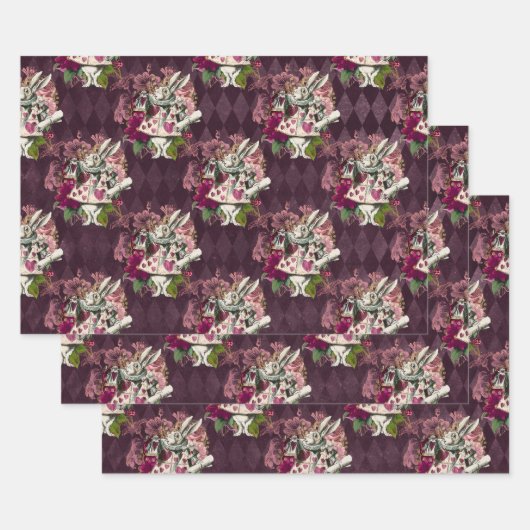 不思議の国のうさぎパープルのアリス ラッピングペーパーシート (セット)