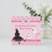 不思議の国のお茶会のピンクのフラミンゴのベビーシャワー 招待状 (スタンド正面)