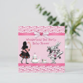 不思議の国のお茶会のピンクのフラミンゴのベビーシャワー 招待状 (スタンド正面)