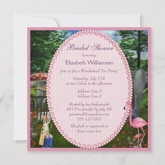 不思議の国のお茶会のブライダルシャワーのアリス 招待状 (裏面)