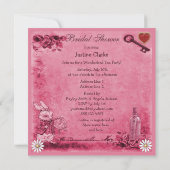 不思議の国のお茶会のブライダルシャワーのピンクのアリス 招待状 (裏面)