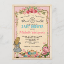 不思議の国のお茶会の招待のピンクのヴィンテージアリス