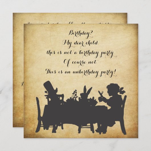 不思議の国のお茶会の誕生日のヴィンテージアリス 招待状 (正面/裏面)