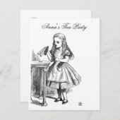 不思議の国のお茶会の誕生日の金ゴールドアリス 招待状 (正面/裏面)