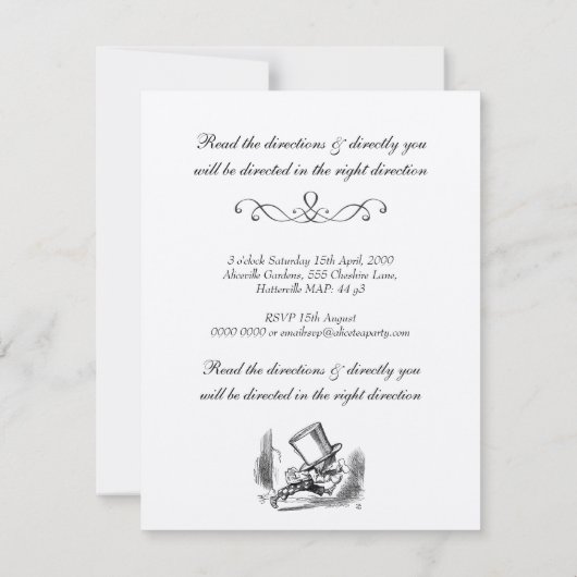 不思議の国のお茶会の誕生日の金ゴールドアリス 招待状 (裏面)