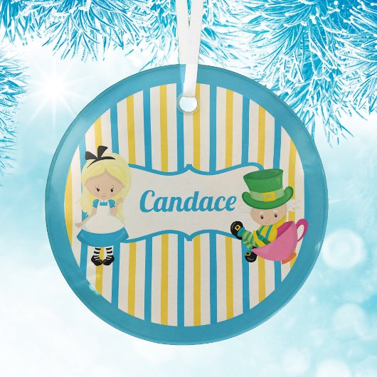 不思議の国のアリスかわいいカスタムキッズクリスマス ガラスオーナメント