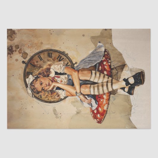 不思議の国のアリスがキノコに座って 薄葉紙 (正面)