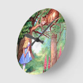 不思議の国のアリスそしてチェシャー猫 ラウンド壁時計 (傾斜)