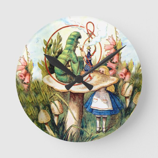 不思議の国のアリスと毛虫 ラウンド壁時計 (正面)