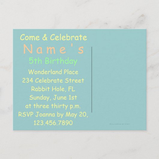 不思議の国のアリスのうさぎ~はがき ポストカード (正面)