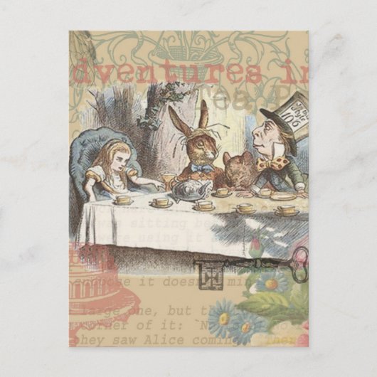 不思議の国のアリスのお茶会アート ポストカード (正面)
