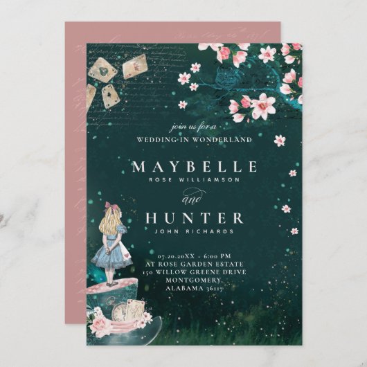 不思議の国のアリスのウェディング ワンダーランド ヴィンテージ 招待状 (正面/裏面)