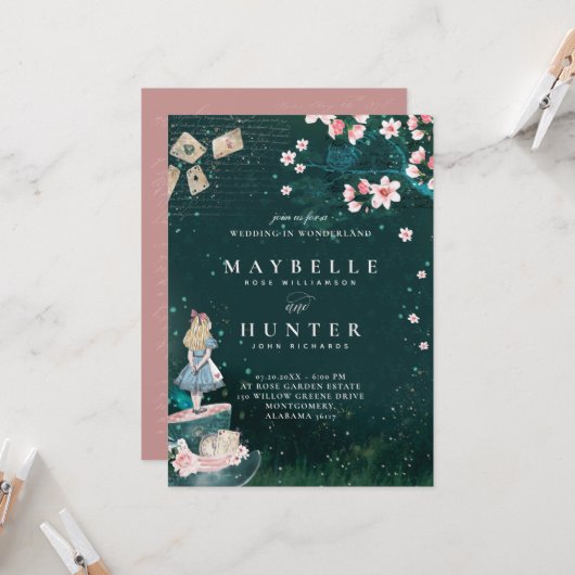 不思議の国のアリスのウェディング ワンダーランド ヴィンテージ 招待状 (正面/裏面インサイチュ)